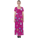 cute pink christmas pattern High Waist Short Sleeve Maxi Dress