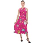 cute pink christmas pattern Midi Tie-Back Chiffon Dress