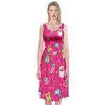 cute pink christmas pattern Midi Sleeveless Dress