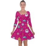 cute pink christmas pattern Quarter Sleeve Skater Dress