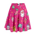 cute pink christmas pattern High Waist Skirt