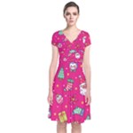 cute pink christmas pattern Short Sleeve Front Wrap Dress