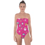 cute pink christmas pattern Tie Back One Piece Swimsuit