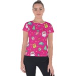 cute pink christmas pattern Short Sleeve Sports Top 