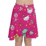 cute pink christmas pattern Chiffon Wrap Front Skirt