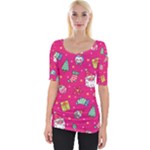 cute pink christmas pattern Wide Neckline T-Shirt