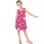 cute pink christmas pattern Kids  Sleeveless Dress