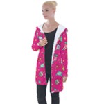 cute pink christmas pattern Longline Hooded Cardigan