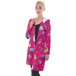 cute pink christmas pattern Hooded Pocket Cardigan