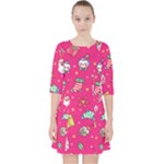 cute pink christmas pattern Quarter Sleeve Pocket Dress