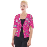 cute pink christmas pattern Cropped Button Cardigan