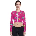 cute pink christmas pattern Long Sleeve Zip Up Bomber Jacket