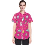 cute pink christmas pattern Women s Short Sleeve Shirt