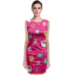 cute pink christmas pattern Sleeveless Velvet Midi Dress