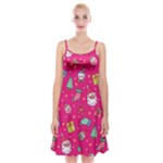 cute pink christmas pattern Spaghetti Strap Velvet Dress