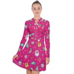 cute pink christmas pattern Long Sleeve Panel Dress