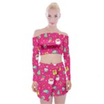 cute pink christmas pattern Off Shoulder Top with Mini Skirt Set