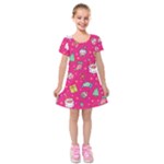 cute pink christmas pattern Kids  Short Sleeve Velvet Dress