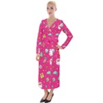 cute pink christmas pattern Velvet Maxi Wrap Dress