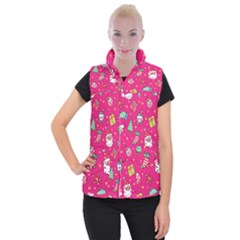 cute pink christmas pattern Women s Button Up Vest from ArtsNow.com