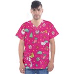 cute pink christmas pattern Men s V-Neck Scrub Top