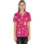 cute pink christmas pattern Women s V-Neck Scrub Top