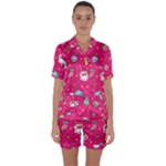 cute pink christmas pattern Satin Short Sleeve Pajamas Set