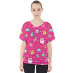 cute pink christmas pattern V-Neck Dolman Drape Top