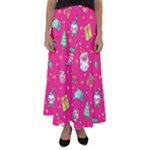 cute pink christmas pattern Flared Maxi Skirt