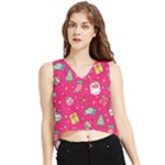 cute pink christmas pattern V-Neck Cropped Tank Top