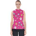 cute pink christmas pattern Mock Neck Shell Top