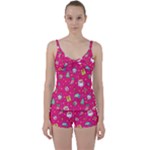 cute pink christmas pattern Tie Front Two Piece Tankini