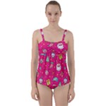 cute pink christmas pattern Twist Front Tankini Set