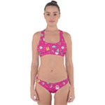 cute pink christmas pattern Cross Back Hipster Bikini Set