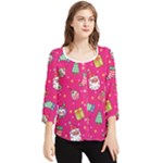 cute pink christmas pattern Chiffon Quarter Sleeve Blouse