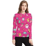 cute pink christmas pattern Women s Long Sleeve Rash Guard