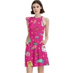 cute pink christmas pattern Cocktail Party Halter Sleeveless Dress With Pockets