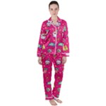 cute pink christmas pattern Women s Long Sleeve Satin Pajamas Set