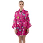 cute pink christmas pattern Long Sleeve Satin Kimono