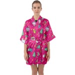 cute pink christmas pattern Half Sleeve Satin Kimono 