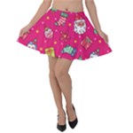 cute pink christmas pattern Velvet Skater Skirt