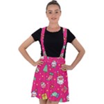 cute pink christmas pattern Velvet Suspender Skater Skirt