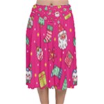 cute pink christmas pattern Velvet Flared Midi Skirt