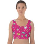 cute pink christmas pattern Velvet Crop Top