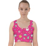 cute pink christmas pattern Velvet Racer Back Crop Top