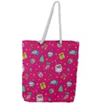 cute pink christmas pattern Full Print Rope Handle Tote (Large)