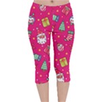 cute pink christmas pattern Velvet Capri Leggings 