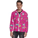 cute pink christmas pattern Men s High Neck Windbreaker