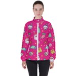 cute pink christmas pattern Women s High Neck Windbreaker