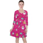 cute pink christmas pattern Quarter Sleeve Ruffle Waist Dress